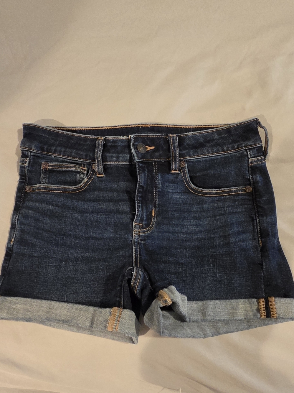 American Eagle Outfitters Dark Blue Rolled Cuff Denim Shorts